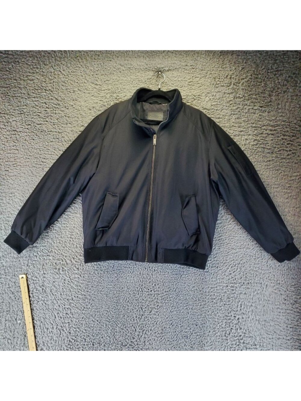Calvin Klein Jacket Mens Large Black Bomber Style Zip Front Polyester Blend